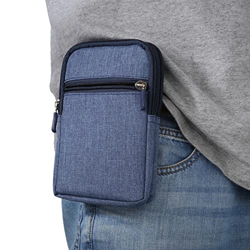 Small Cell Phone Holster with Belt Loop, Men Mobile Phone Belt Clip Pouch, Men's Bag Zippered Phone Belt Holder Phone Case with Clip Bumbag Protector Waist Pouch Wallet with Carabiner Hook Belt Loop - color: Blue