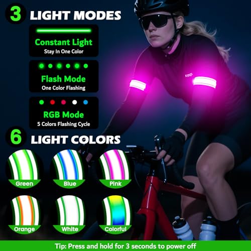 LED Armband Rechargeable for Running(2 Pack),Light Up Arm Bands for Night Walking,Running Lights for Runners,High Visibility Reflective Running Gearr for Night Safety Light Up Wristbands - size: Pink