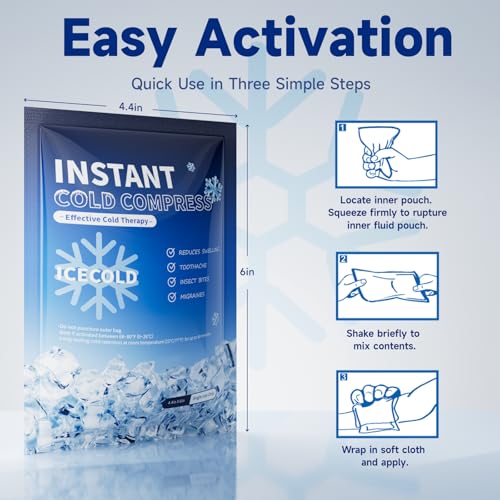 Instant Ice Pack Cold Compress, Pain Relief, Cold Compress 4.4 x 6