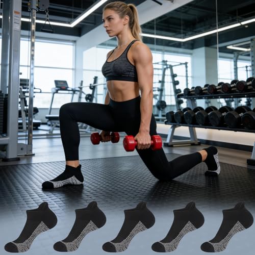 cuangya Ankle Socks Women Athletic Running Cushion Low Hiking Sock 5-6 Pair - color: 5 Pairs Black, size: 5-8