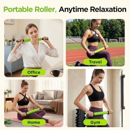 Muscle Roller & Massage Roller Stick for Athletes - Lymphatic Drainage Support, Relieves Muscle Soreness, Cramping & Tightness - Targets Legs, Arms, Back & Calves （Green） - color: Green Wheel
