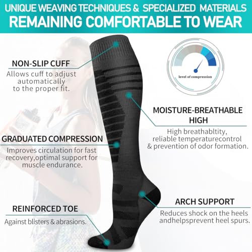 COOLOVER Copper Compression Socks for Women and Men(6 Pairs)-Best Support for Running, Athletic, Travel - color: 09a Gray/Gray/Green/Brown/Gray/Blue, size: Small-Medium