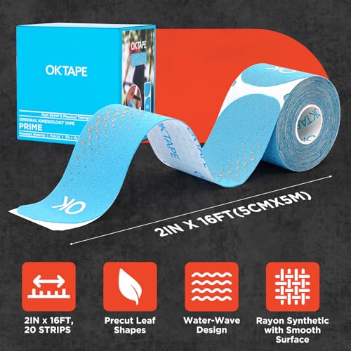 OK TAPE Synthetic Precut Kinesiology Tape for Protection, 2inx16.4ft 20PCS - color: Blue, size: 1 Rolls