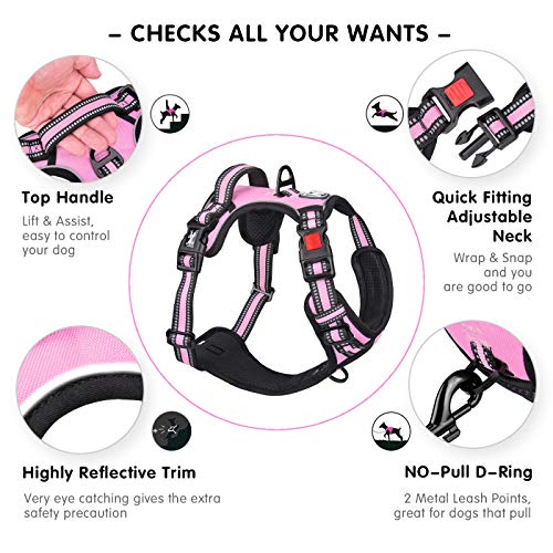 PoyPet Dog Harness Small, No Pull Vest with Front/Back Clip & Neck Buckle - color: Light Pink, size: S