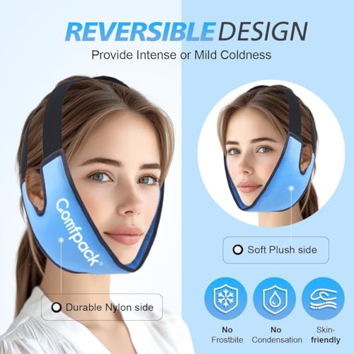 Comfpack Wisdom Teeth Ice Pack Head Wrap for TMJ, Jaw & Chin Relief with Larger Coverage, Flexible Double Sided Face Ice Pack for Oral Surgery, Teeth Removed, Tonsillectomy, Swelling - color: Blue 1pack