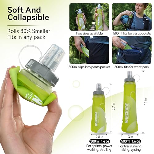 MARCHWAY Soft Flask Collapsible Water Bottle with Wide Mouth, 300ml/500ml - color: Yellow, size: 300 ml/10 oz