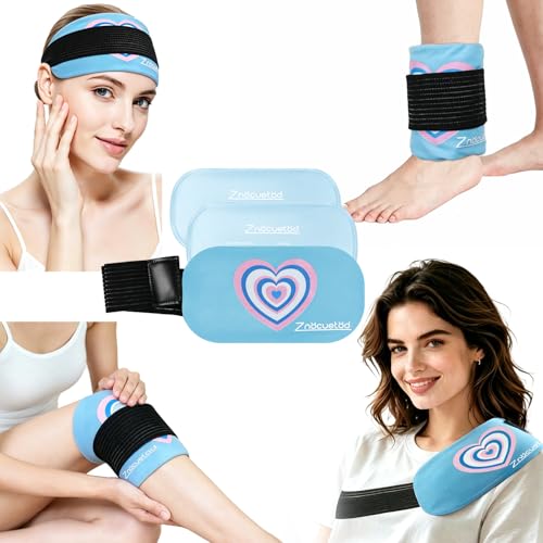 Gel Ice Packs for Injuries Reusable 2 Packs Hot Cold Gel Wrap with Strap - color: Blue-2 Pack-medium