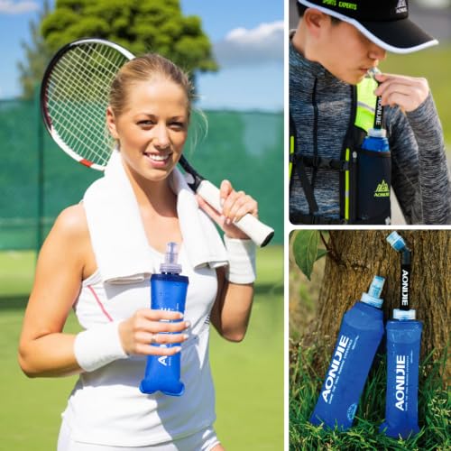 YAPJEB Soft Flask Collapsible Water Bottles, TPU Soft Water Bottle Folding Flask for Hydration Pack, BPA Free Folding Water Bottle Ideal for Cycling - color: 250ml/8.45oz with Straw