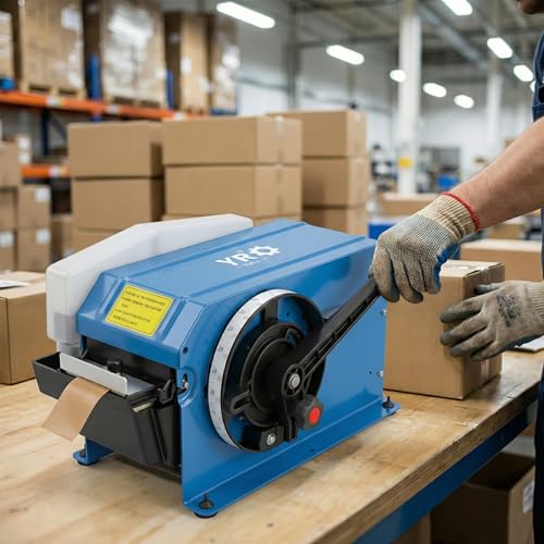 Manual Water Activated Tape Dispenser, Industrial Gummed Tape Machine for Reinforced Kraft Paper Tape (Up to 3" Wide), Heavy Duty Packing Cutter with Stainless Steel Blade for Shipping & Warehouse
