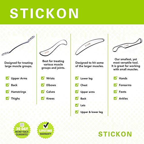 STICKON Stainless Steel Gua Sha Scraping Massage Tool Set IASTM Tools Great Soft Tissue Mobilization Tool (J Shape) - style: J Shape