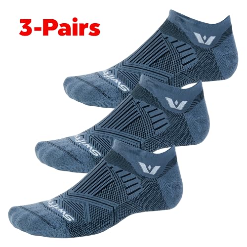 Swiftwick- ASPIRE (3 Pairs) No-Show Running Socks, Cycling Socks, Compression Fit - color: Denim Blue, size: Small