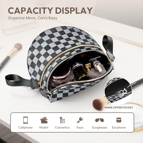 Cross Body Bag for Women Bum Bag Checkered Belt Bags Fanny Packs for Girls Travel Purse Fashion Waist Packs Crossbody Nylon Purse Trendy Shoulder Bags for Womens - color: Checkered Grey