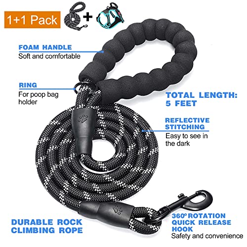 tobeDRI No Pull Dog Harness Adjustable Reflective Oxford Easy Control Medium Large Dog Harness with A Free Heavy Duty 5ft Dog Leash, Black/Blue, XL - color: Black/Blue, size: X-Large