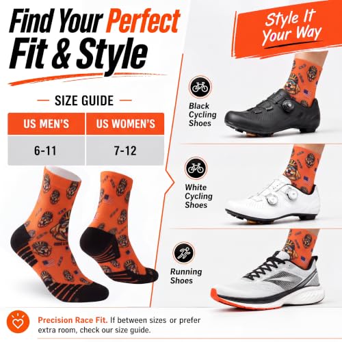 NIcool Cycling Socks For Men, 1/3 Pairs Bright Seamless Compression Running Crew Socks Youth Cushioned Tennis Quarter Socks - color: 1 Pair Bright Orange/Dog Print