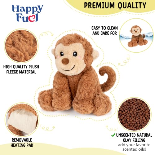 Happy Fuel Weighted Monkey Stuffed Animal, 1.5 Lbs Microwavable Unscented Monkey Plush, Stuffed Toys Heating Pad for Period Cramps Pain Relief and Anxiety, Gift for Women, Girls, Adults & Kids - color: Monkey