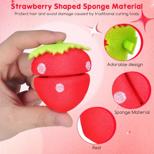 18 pcs Strawberry Sponge Hair Rollers Heatless Curls Overnight Hair Curlers to Sleep in Soft Foam Curlers for Natural Waves Diy Styling Tool