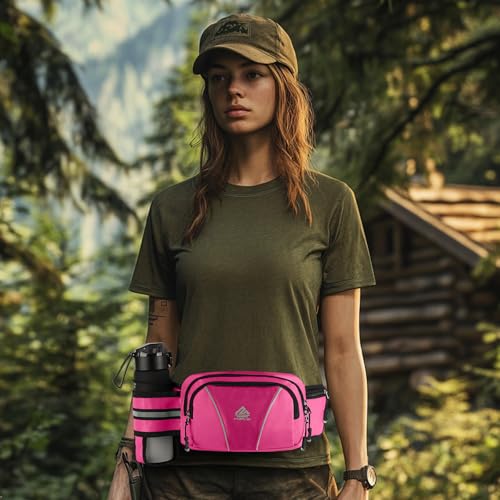 Fanny Pack for Men Women Waist Bag with Water Bottle Holder for Hiking, Travel,Dog Walking, Workout (Pink) - color: Pink