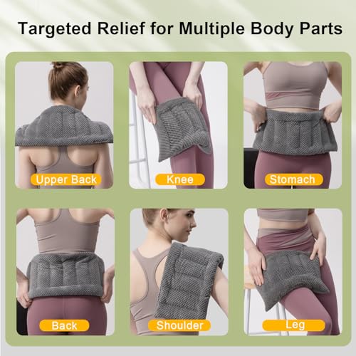 UNCN Microwave Weighted Moist Heating Pad Neck Back Cramps Large | 7x17 inch Large Cover | 2.2lbs Weighted Flax/Clay Beads | Even Heat Distribution | Soft Fleece | hot/Cold Reusable Therapy - color: Dark Grey