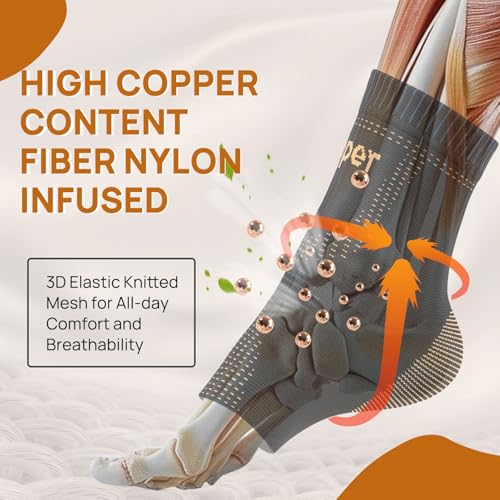 JIUFENTIAN Ultra-Breathable Copper Ankle Braces for Men and Women, Large - color: Black, size: Large