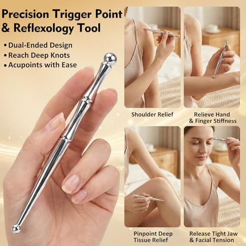 2-in-1 Premium Solid Stainless Steel Gua Sha & Myofascial Muscle Scraper – Manual Deep Tissue Massage Comb & Reflexology Pen – Handheld Body Massager for Fascia Release, Sculpting & Mobility - style: JK2C
