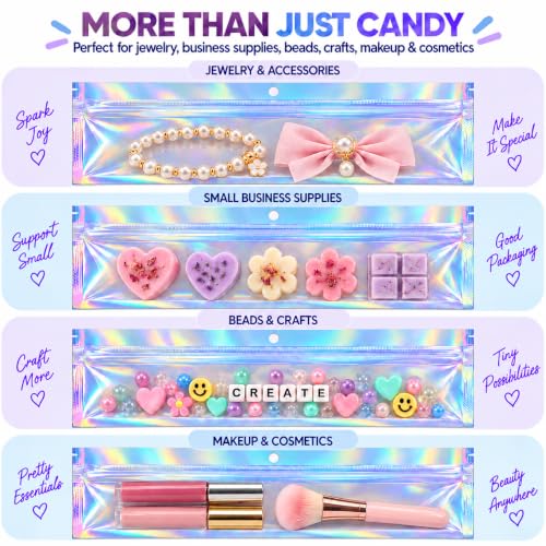 ANZNKU Holographic Bags Mylar Snack Bags 50PCS Small Zip Baggies 8.3x3.5" - color: Holographic, size: 8.3x3.5 Inch