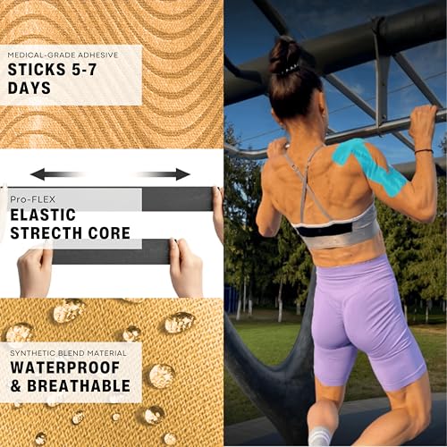 Kinesiology Tape for Shoulder | Waterproof, Sticks 7 Days, Precut Synthetic Material | K Tape for Shoulder Pain Relief & Support - Knees, Lower Back Pain, & Achilese (10 PCS | Nude) - color: Nude