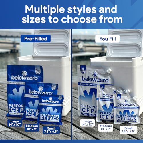Below Zero Prefilled Reusable Ice Packs for Coolers | Long Lasting Freezer Ice Blocks for Camping, Lunch Bags & More | 48 Hour Cooler Ice Pack Technology - style: Medium - 2pk (New Design)