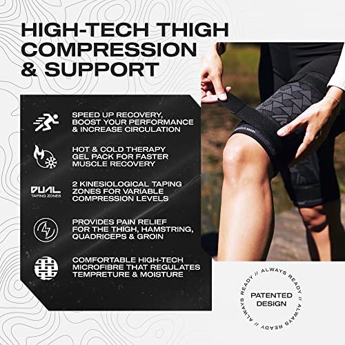 Always Ready, Thigh Compression Support Sleeve (2 Per Pack) with Hot & Cold Gel Pack for Hamstring & Quadricep Muscle Strains & Injury, Men & Women, Two Adjustable Compression Straps, Non-Slip (M) - size: M