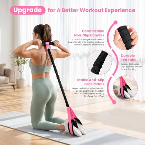 Rojvvec Pedal Resistance Bands with Handles, 55LBS Exercise Band for Women - color: Pink-Black