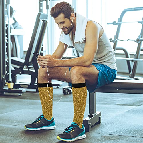 KLL Christmas Compression Socks for Men and Women Golden Glitter In Shiny Red Knee High Socks - color: Golden Glitter