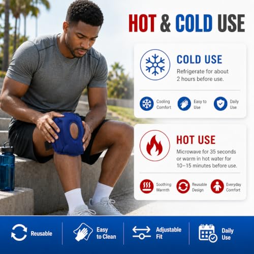 Knee Ice Pack Wrap, Reusable Hot & Cold Compress with Adjustable Straps, Flexible Gel Pack for Knee, Elbow & Ankle, Cooling and Warming Comfort for Daily Use