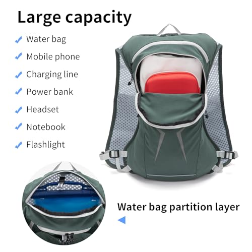 Carey Sten Lightweight Hydration Backpack Running Vest with 1.5L Water Bag - color: Olive green
