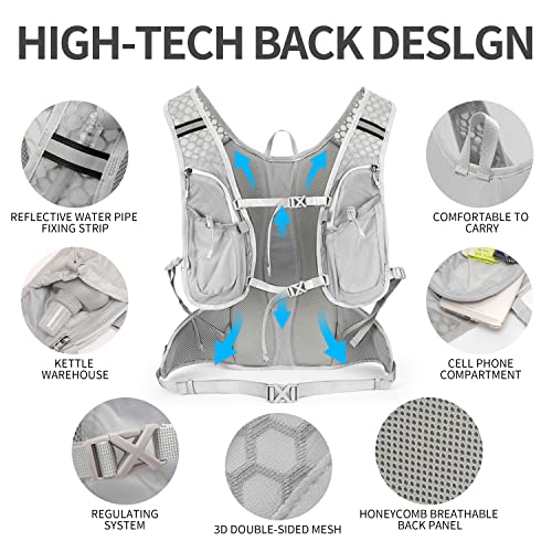 IX INOXTO Hydration Pack Backpack, Lightweight Water Backpack with 2L Hydration Bladder Daypack for Men Women,Running Hydration Vest for Trail Running Hiking Cycling Race Climbing - color: Grey white - 2L