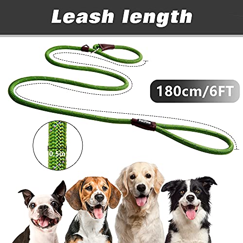 PetiFine Slip Lead Dog Leash Reflective, 6FT x 1/2" Heavy Duty Slip Leash - color: Green, size: 1/2" x 6 FT