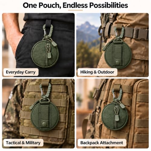 Small Tactical EDC Pouch, 1000D Nylon Round MOLLE Pod for Men - color: Green