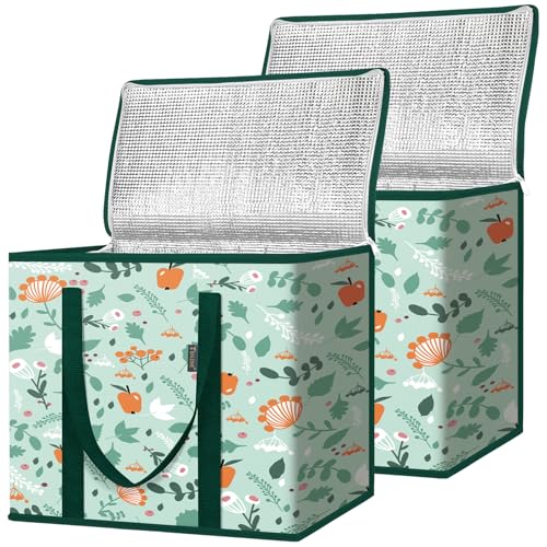 BALEINE Insulated Reusable Grocery Bags with Zippered Top, Large Cooler Bag - color: Spring Stroll, size: 2 Pack
