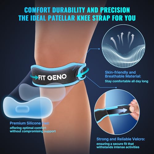 Fit Geno Knee Strap Patella Tendon Support: Patellar Stabilizing & Pain Relief for Man and Women - Knee brace for Runner's & Jumper's, Tendonitis, Running, Volleyball, Basketball (2-Pack) - color: Blue