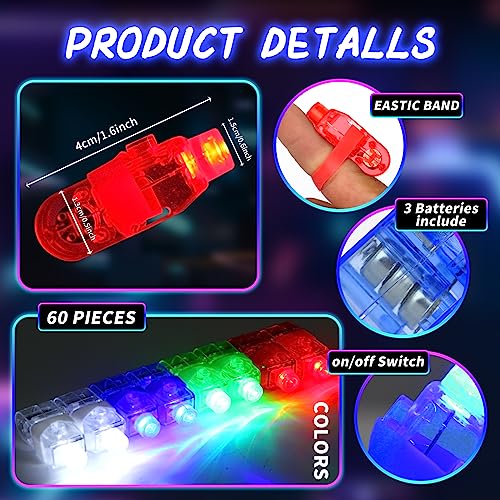 VETE 60Pcs LED Finger Lights Flashlights for Kids Glow Party Favors Birthday Christmas Halloween Supplies