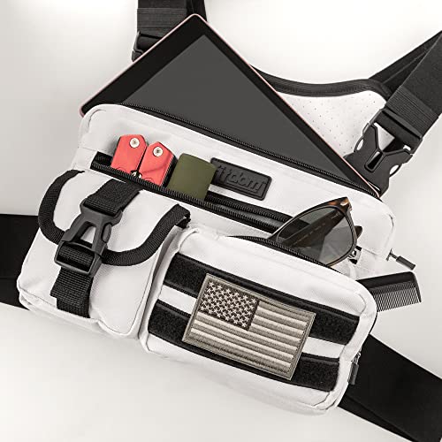 Fitdom Running Chest Pack for Men, Tactical Sports Utility Bag with Pockets - color: White, style: Locked‑in Comfort