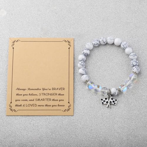 BNQL Racing Flags Bracelet - Car Racer Gifts, Race Day Charm Bracelet