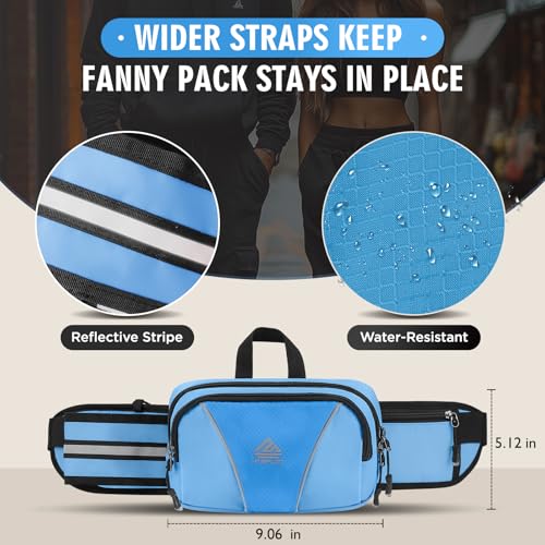 Fanny Pack for Men Women Waist Bag with Water Bottle Holder for Hiking, Travel,Dog Walking, Workout (Light Blue) - color: Light Blue
