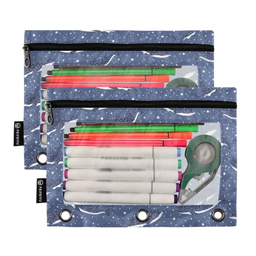 Whale Sharks Pencil Pouches for 3 Ring Binder 2 Pack - color: Whale Sharks
