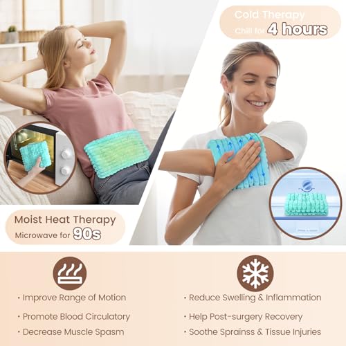 REVIX 6 * 12" Moist Heating Pad Microwavable, Reusable Microwave Heating Pads for Joints, Weighted Heat Packs with Flaxseeds for Shoulders, Neck, Back, Unscented (Pack of 2) - size: 6 x 12" (Pack of 2), style: Green