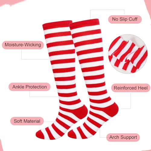 Gvhntk Knee High Striped Socks Long Thin Tube Sports Compression Socks Casual Stripe Tube Stockings for Running - color: Red and White