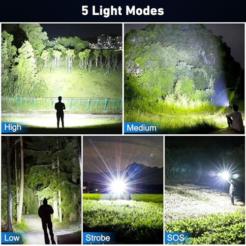 Flashlight Rechargeable 99,000 High Lumen, 2 Pack Super Bright Rechargeable Flashlights for Home, 15H Long Life LED Flash Light with 5 Light Modes, IPX7 Waterproof for Outdoor, Camping, Hiking