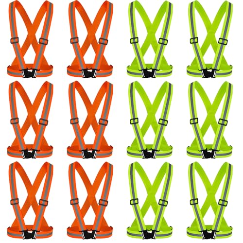 Hercicy 12 Pcs Reflective Safety Vest Hi Vis Adjustable Straps Yellow, Orange - color: Yellow, Orange