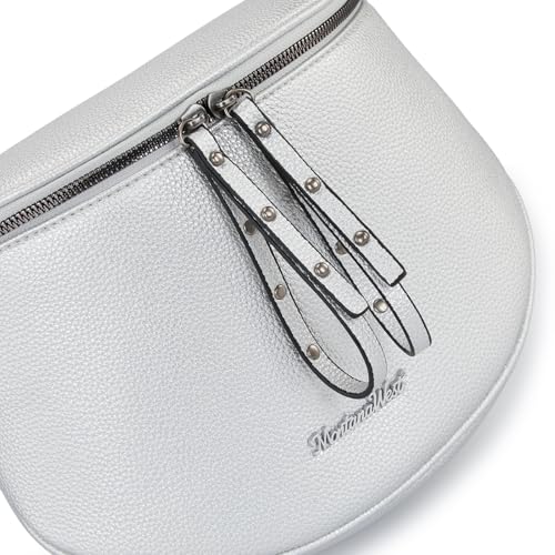 Montana West Crossbody Bag for Women, Vegan Leather Bum Bag with Coin Purse - color: Silver