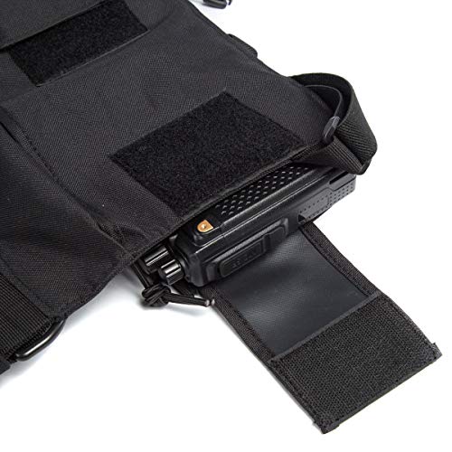 Radio Shoulder Holster Chest Harness Holder Vest Rig for Two Way Radio Chest Front Pack Pouch Walkie Talkie Case with Front Pouches for Kenwood Arcshell Retevis Baofeng UV-5R F8HP UV-82 - color: black
