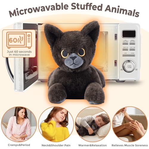 Microwavable Black Cat Stuffed Animals, Heatable & Coolable Plush Toys - style: Cat