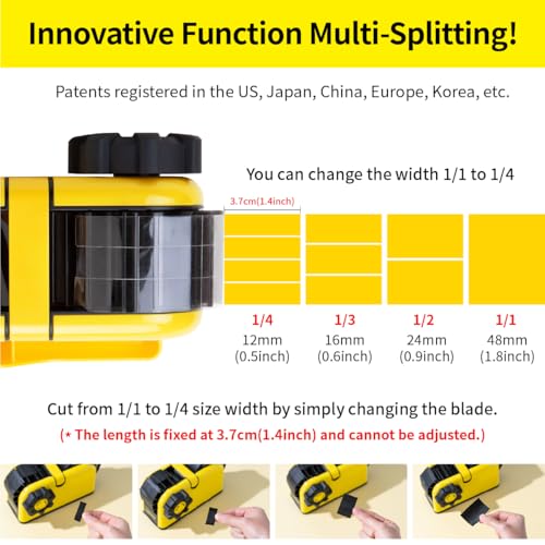 [TENDO°] TENDO Multi-Section Tape Dispenser, Custom Width Tape Cutter with 4 Cutting Sections, Built-in Safety Blade, Ergonomic Grip for Packing and Office Use, ZO-508(Yellow) - color: Yellow